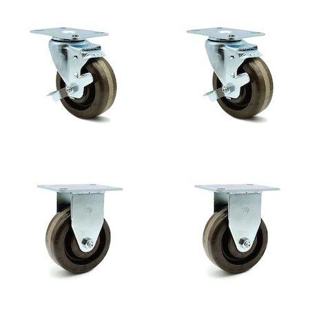 Service Caster SCC 4 in x 1.5 High Temp Phenolic Wheel Caster - 2 Swivel w/Brakes/2 Rigid, 4PK SCC-20S415-PHSHT-TP2-TLB-2-R415-2